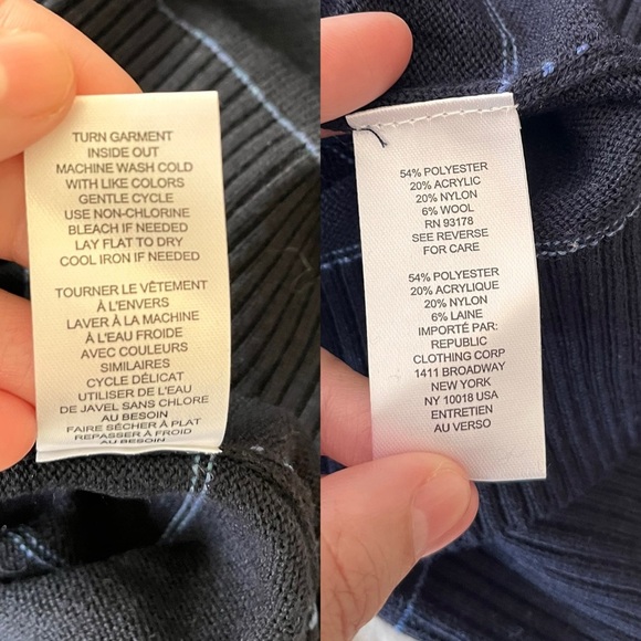 NWOT Tahari Men’s Wool Blend Navy Striped Crewneck Sweater S - Picture 10 of 10